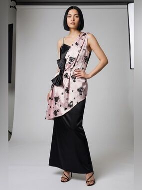 Vintage Handmade Black and Pink Bow Women's formal mermaid Gown Dress